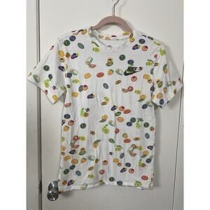 Nike Tee Sportswear All Over Logo Crewneck Print White Shirt Made In Egypt Sz XS